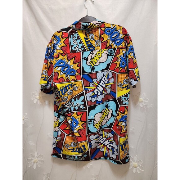 Oh Snap! Mens Medium Multcolor Button Shirt Pop Art Cartoon Retro Comic Graphic - Picture 12 of 15